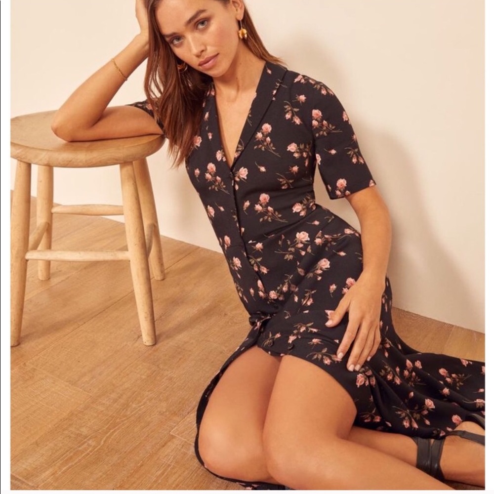 Reformation dress rose tea length short sleeve